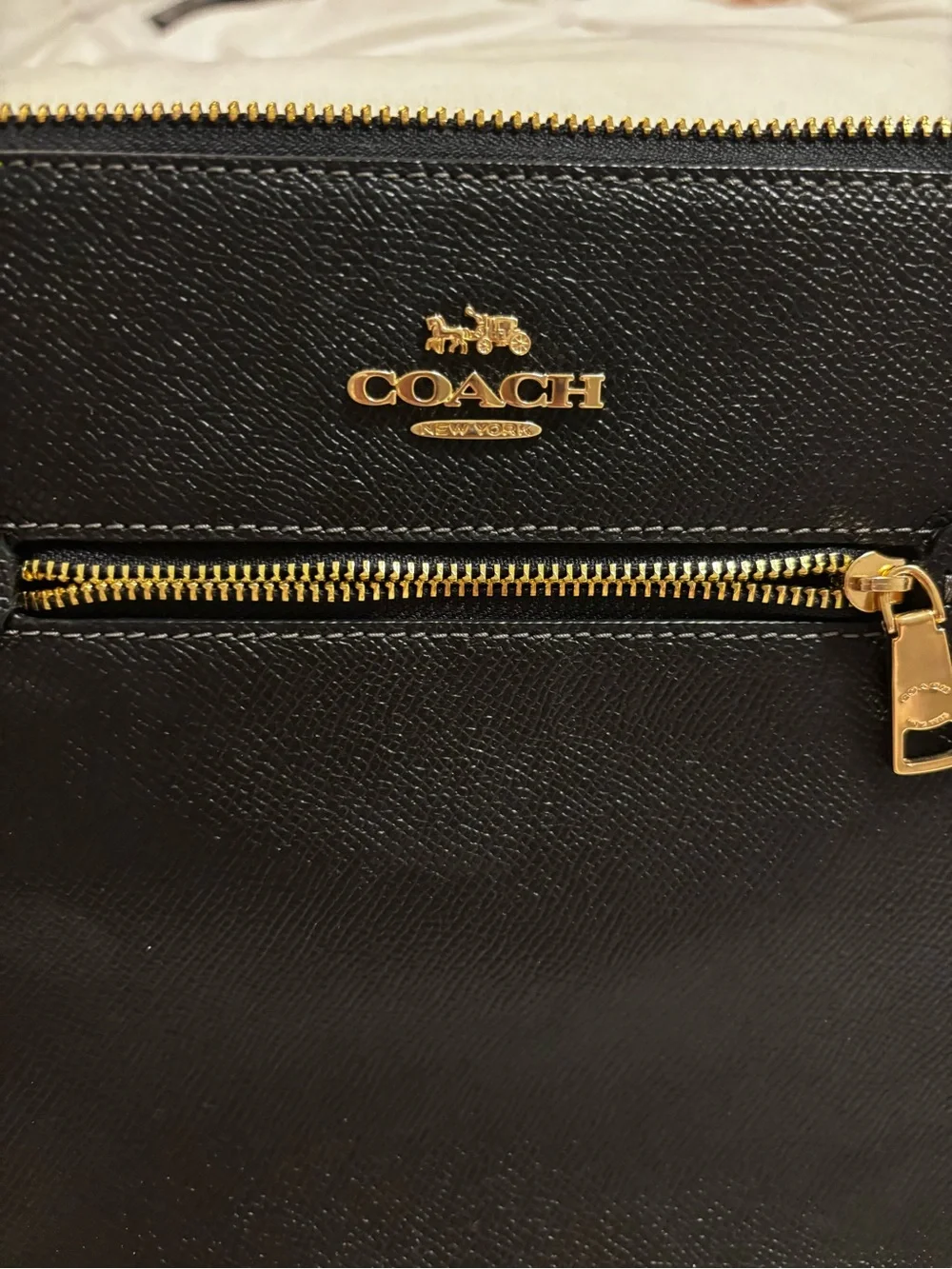 Coach Black Leather Crossbody with Gold-Tone Accents
